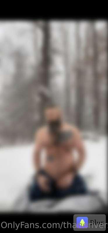 Outside in a blizzard, the intensity of the cold and snow mi..