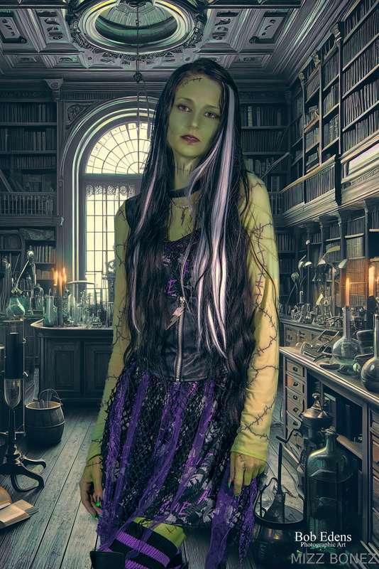 Bride of Frankenstein cosplay! I painted myself green for th..