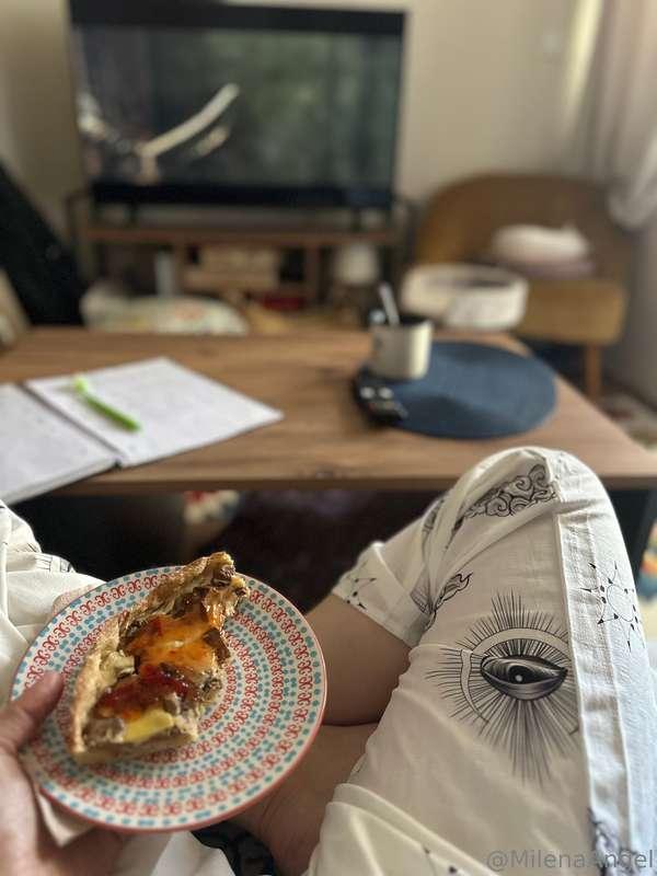 Homemade pie with chanterelle mushrooms and a new movie… I s..