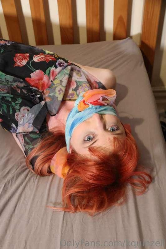 Tied up in pretty scarves and cleave gagged with another sca..