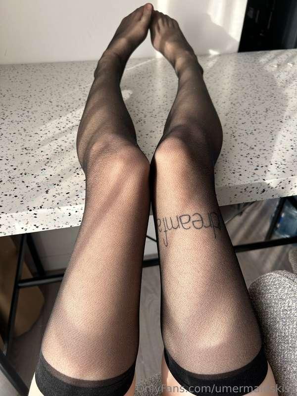 Dreamy legs wrapped in silky black 💫 What's your first thoug..