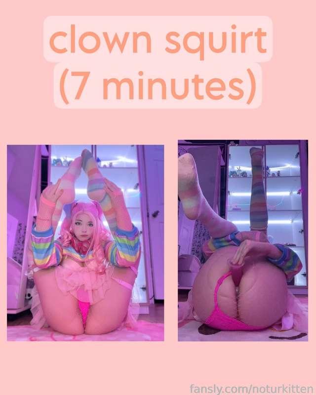 i filmed my first video of the year and ofc it had to be a squirt vid, enjoy 7 minutes of this clown girl gettin her self off before squirting everywhere 🥵 it felt soo good, i know you wont be able to resist getting off with me! 

did you know sucking cock makes me so wet?! .. little did i know that a dildo would have the same effect hehe, (would be better if it were you tho) i couldnt help but to fuck my tight lil pussy, different angles and positions as always to keep it fun 🙈💦


