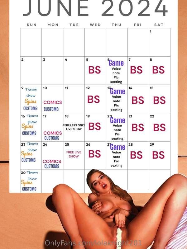 NEW SCHEDULE FOR JUNE!!!!
