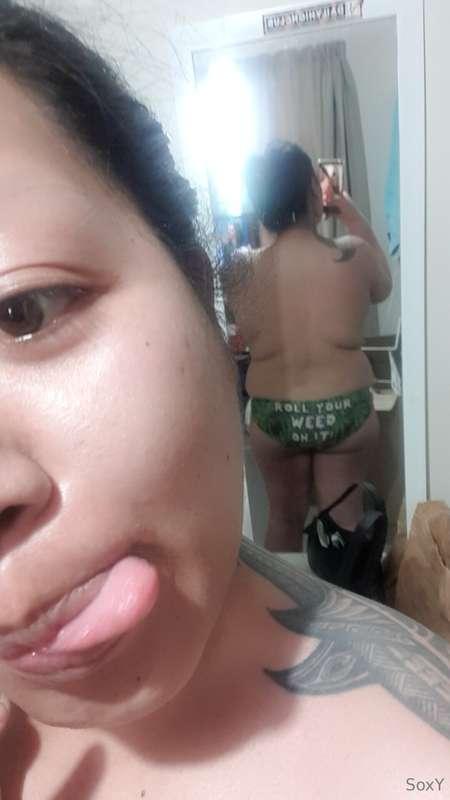 Best way to start the day.... topless with weed on my ass~ c..