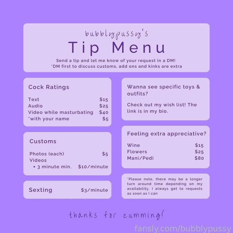 Updated tip menu! Looking forward to hearing from you ❤️