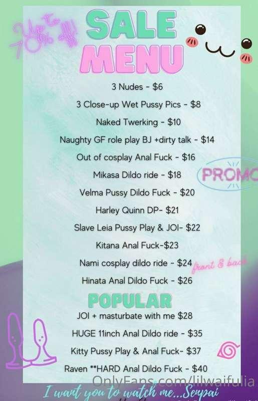 😈 ***MIDDLE OF THE MONTH TIP MENU SALE*** 😈 the wait is over..