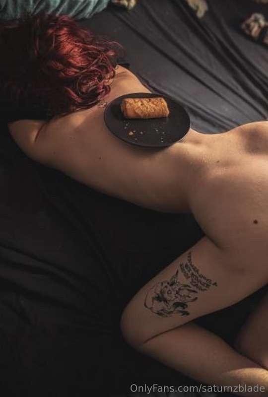 Presenting breakfast for mistress like a good pet