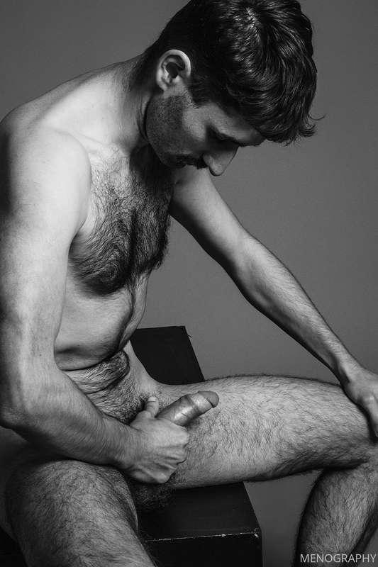 Thomas shows of his furry body and uncut cock