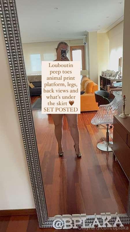 Louboutin peep toes animal print platform, legs, back views ..