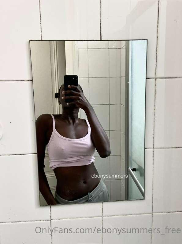 My boobs are small and perky so I usually don’t wear a bra. ..