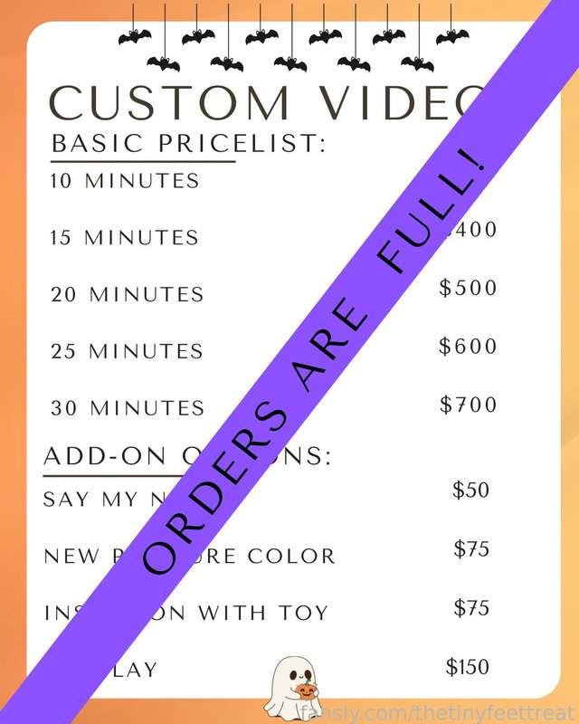 All of my custom video orders are full for this month! 
🎃
Thanks everyone! 