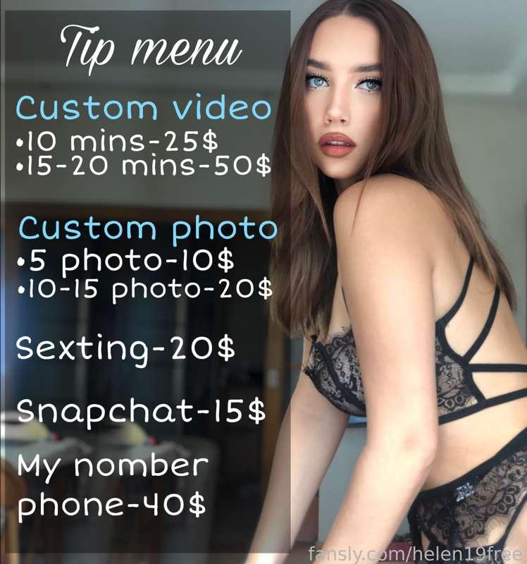 My darlings!❤️
I have created for you a tip menu with additional options, so that you can fully enjoy me🥰😋
I hope you enjoy your time😏
