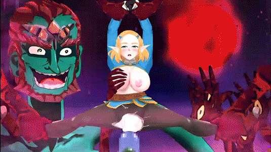 Princess Zelda gets two holes attacked by tentacles