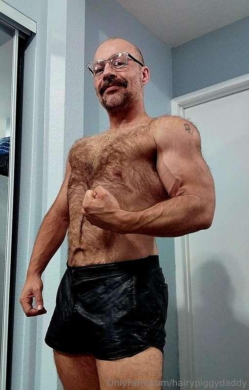 Showing off in my leather shorts
