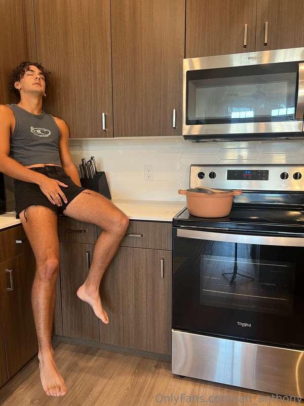 i stood in the kitchen, touching my dick 😏. i sat on the kit..