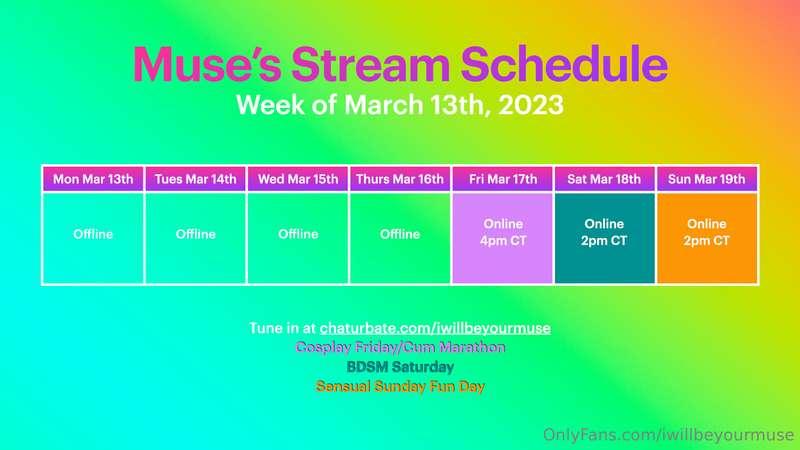 Here's my schedule for the week! Catch me on Friday at 4pm C..