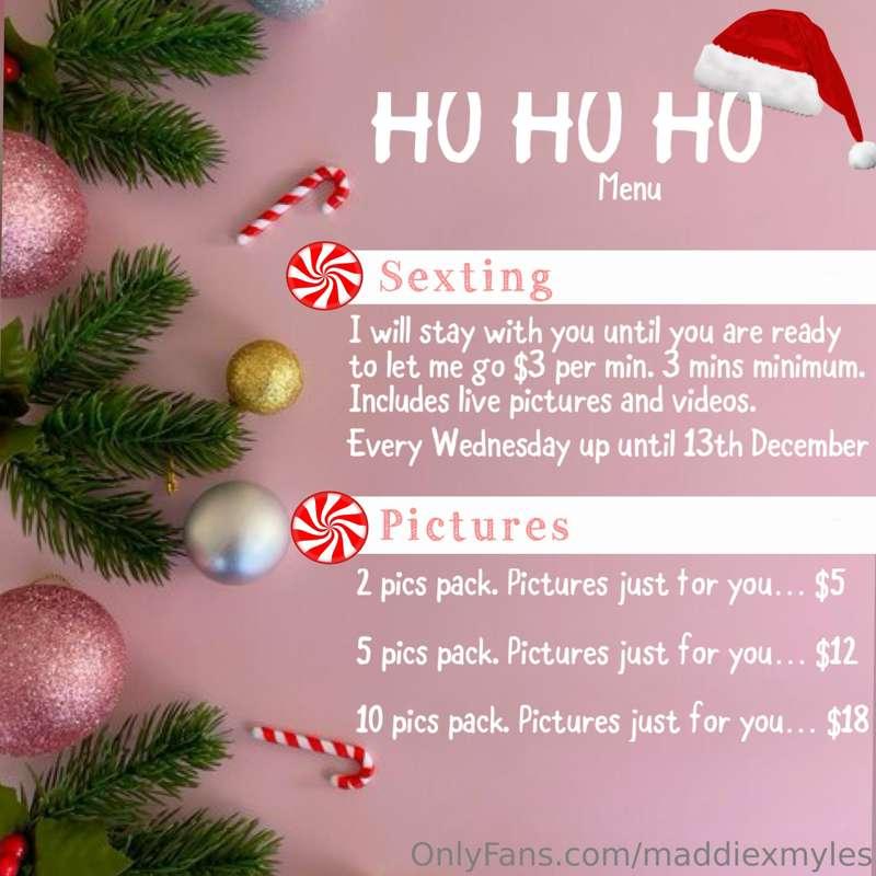 Christmas Menu 🎄

Sexting every Wednesday! And taking custom..