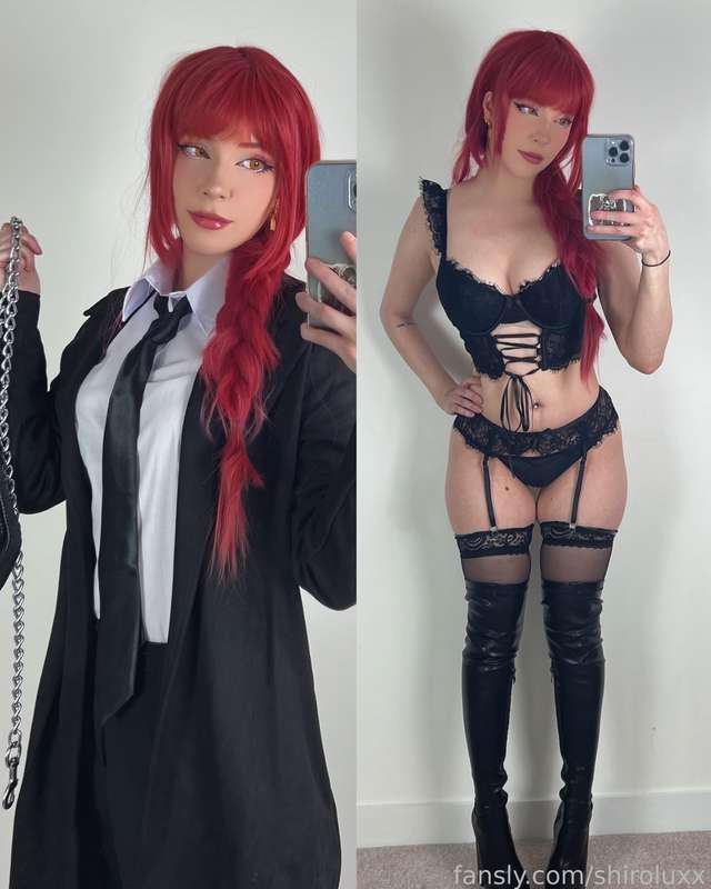 which makima do you prefer? business or lewd? ❤️
.
#makima #makimacosplay #cosplay #lingerie