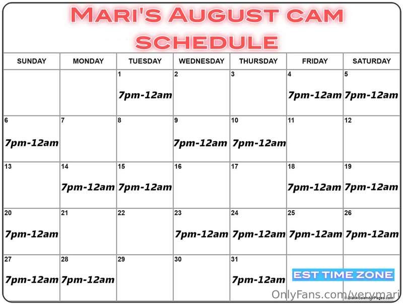 # ***My August Cam Schedule is here!*** 😘