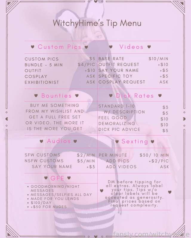 I have a tip menu now, figured its better than typing it all out every time!