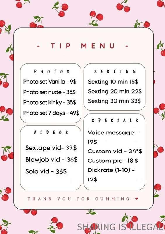 New tip menu for you🍒 
Prices marked with * mean starting pr..
