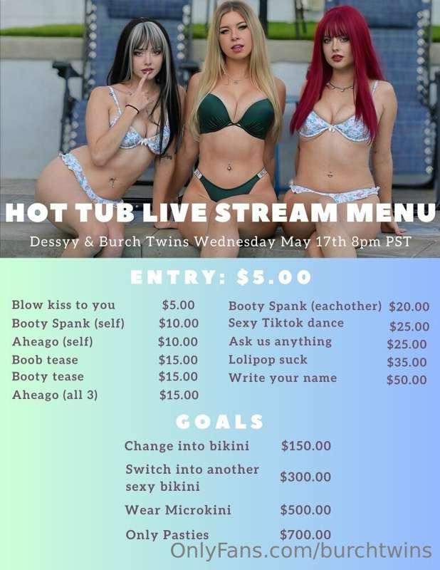 *HOT TUB STREAM*
Wednesday May 17th at 8 PM PST $5 entry fee..