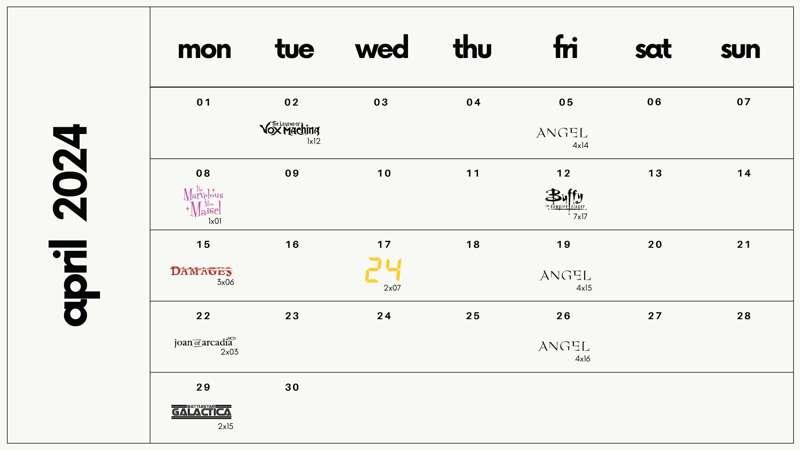 april schedule!!! (not a joke!!!)