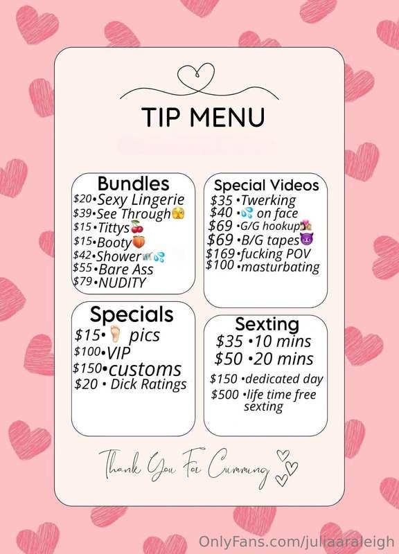 🩷🔥***TIP MENU***🔥🩷
This was a very popular request so I want..