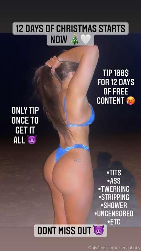 tip now for 12 days of free content 😈😈 500$ worth for $100 👅..