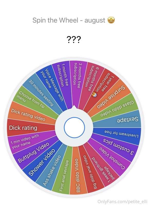 AUGUST - Spin the Wheel 😱 
One Spin - 15$
3 spins - 35$ 

Ne..