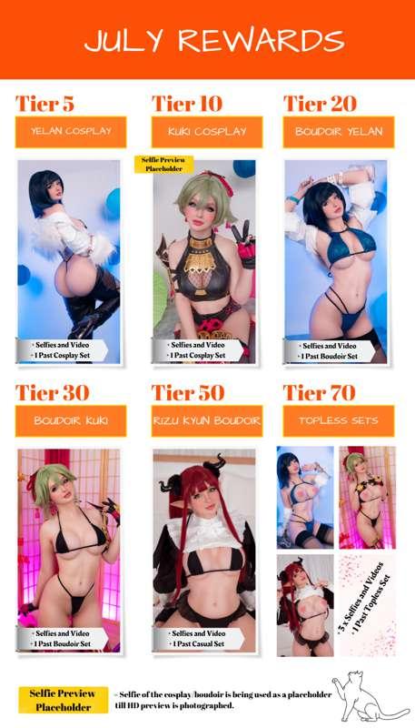 July Line-Up: Yelan, Kuki Shinobu, Rizu-Kyun (Marin), 2B