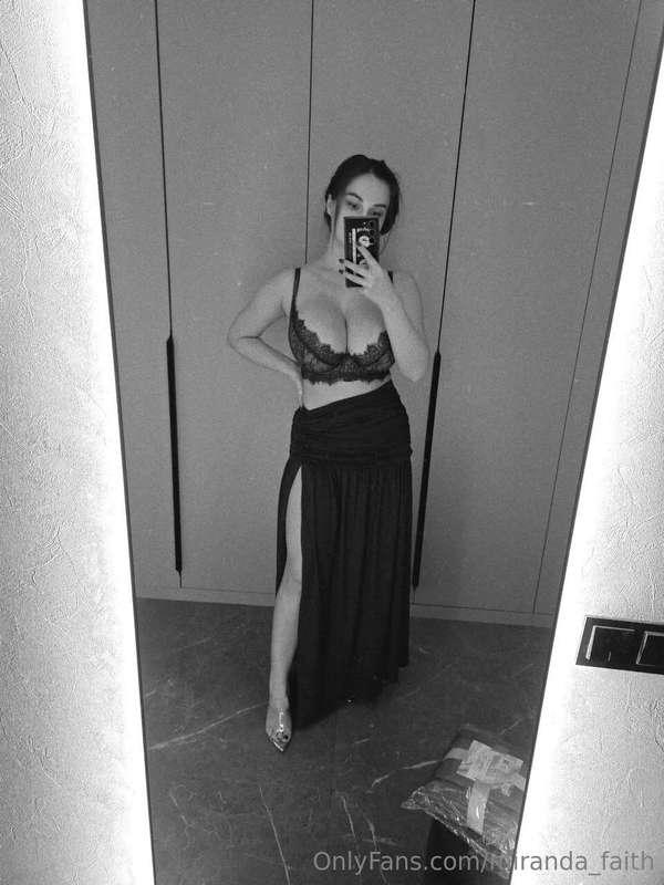 I like the contrast between the length of the skirt and the ..