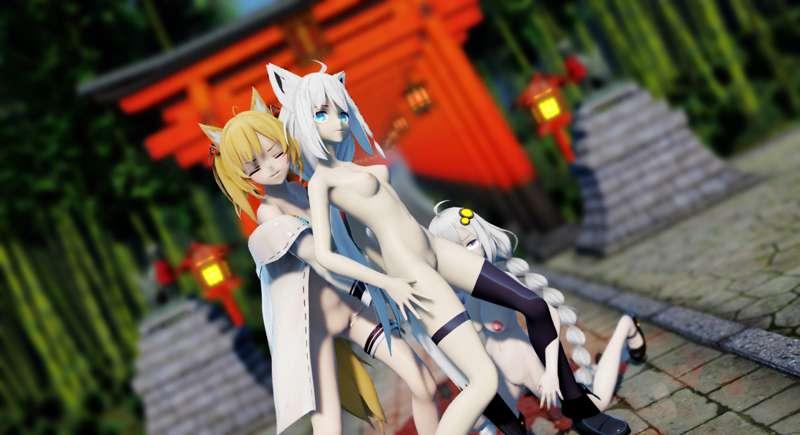 BEST QUALITY【MMD R-18】 虎視眈々 - Shirakami Fubuki • Kizuna Akari • Sora