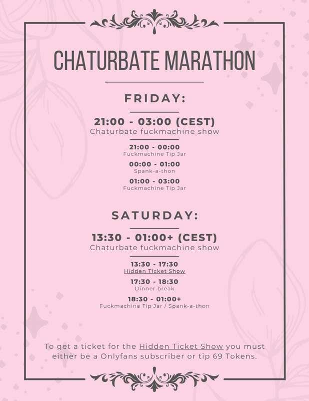 ❗ CHATURBATE MARATHON SCHEDULE ❗

This week I will be home a..