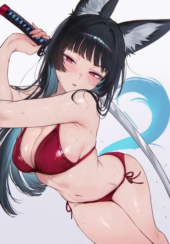Miyabi bikini and katana. png psd (R18/NSFW)