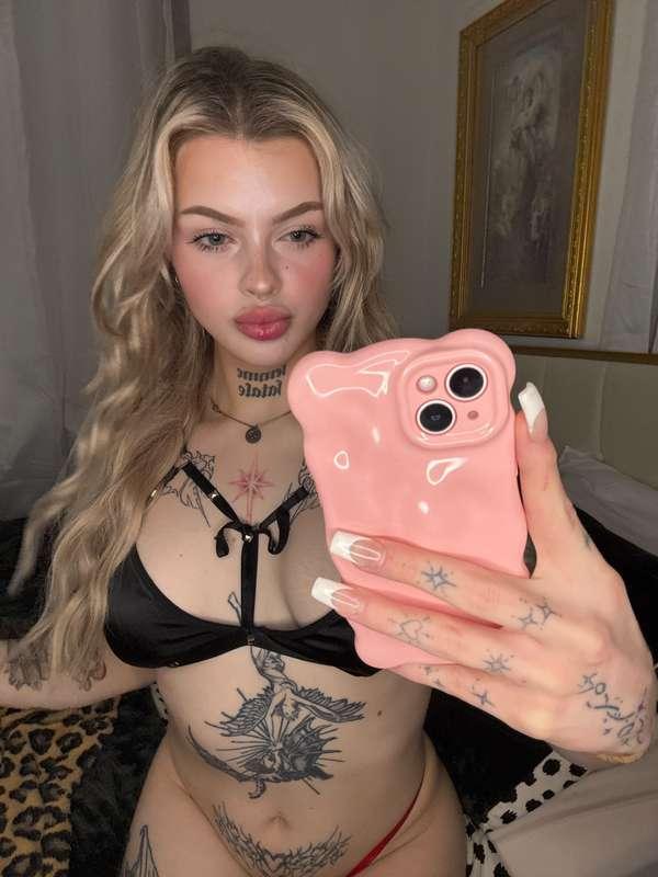 All dolled up with my hard girlcock… I want you on your knee..