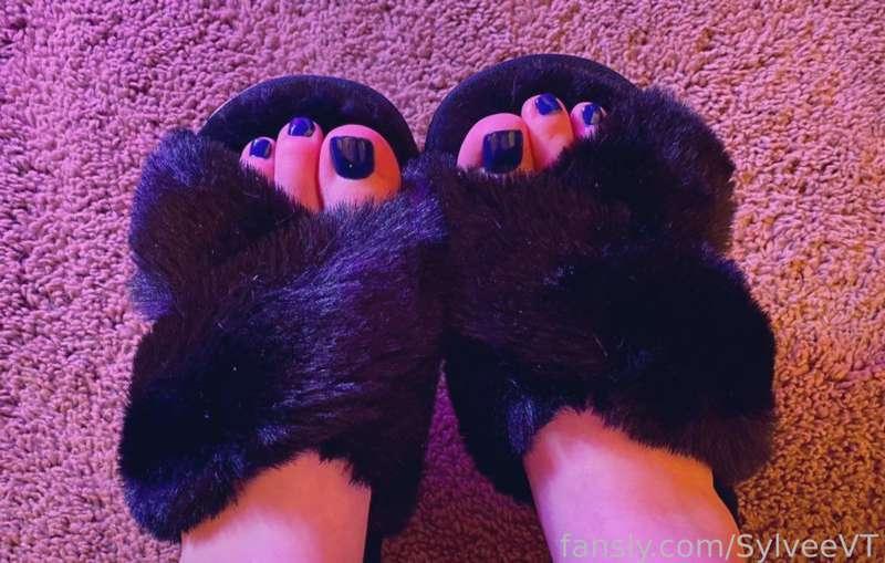 Painted toes and comfy slippers ;3