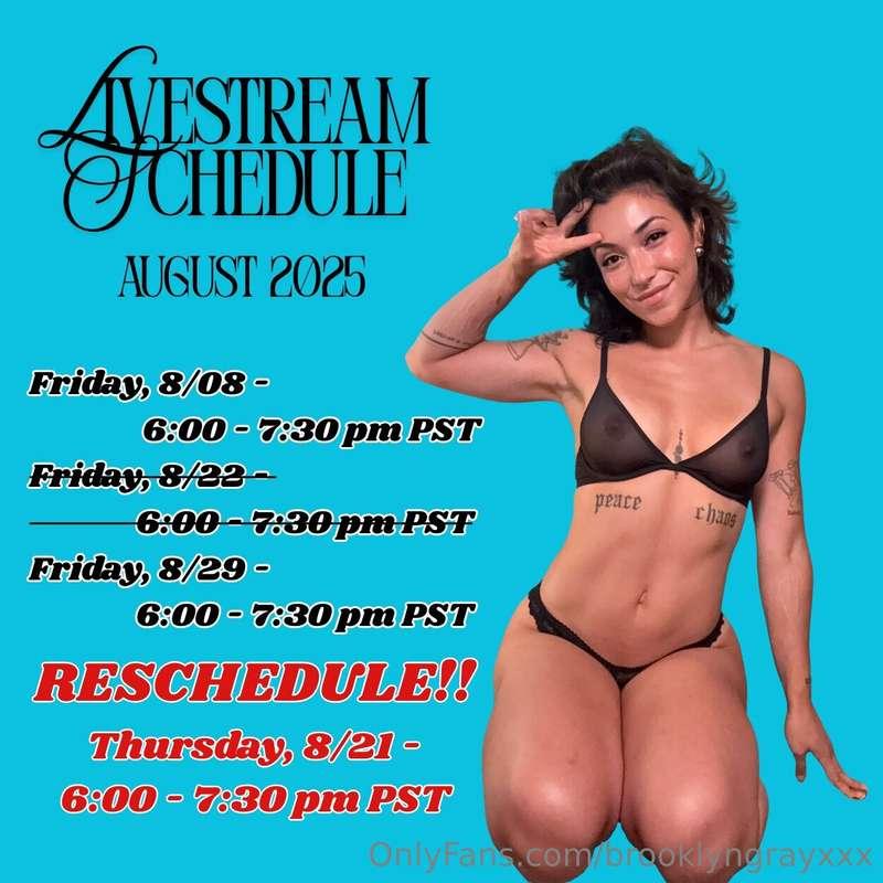 LIVESTREAM SCHEDULE UPDATE!!! This Friday's (8/22) livestrea..