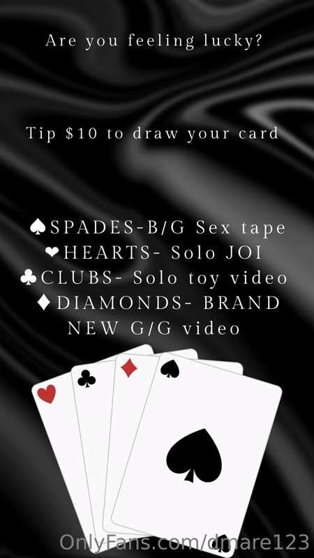 ***FEELING LUCKY FRIDAY***

It’s game time♠️❤️♣️♦️

Tip $10 ..