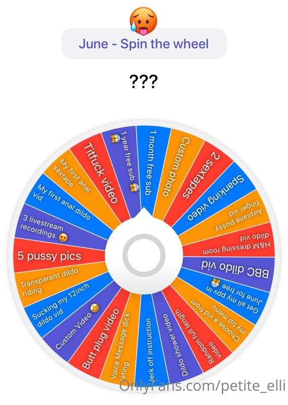JUNE - Spin the Wheel 🥵🥵
1 Spin - 15$
3 spins - 35$ 

MY CRA..