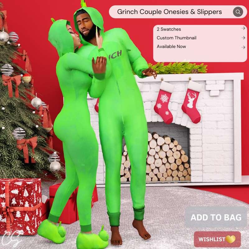 Grinch Couple Onesies & Slippers 🎄