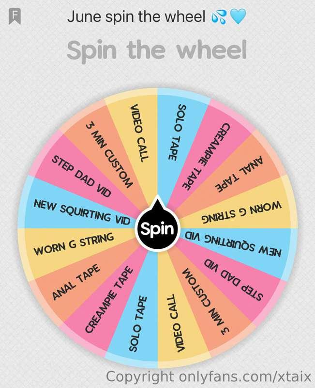 🩵🩷🧡 ***JUNE SPIN THE WHEEL*** 🧡🩷🩵

1 spin= $15
2 spins= $25
..