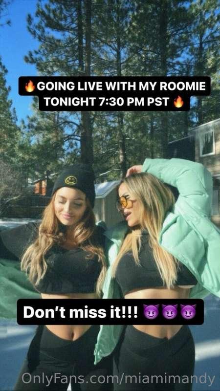 Going LIVE tonight with my roomie at 7:30 PM PST!! Cant wait..