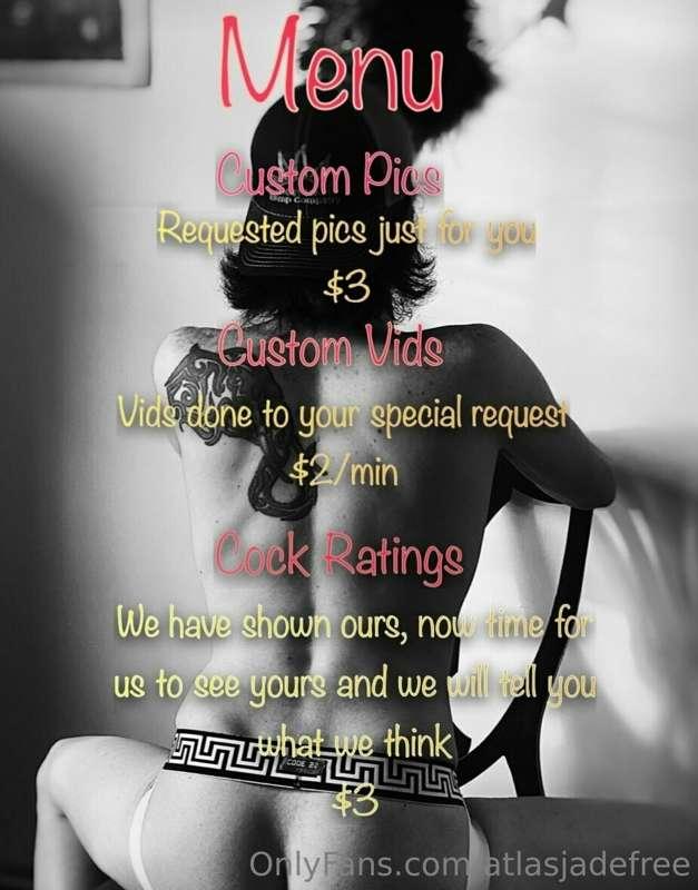 New menu. Just message and let me know.