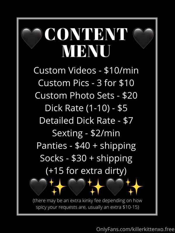 UPDATED MENU:
Pics: $5/each
Sexting: $2/min text only or $3/..