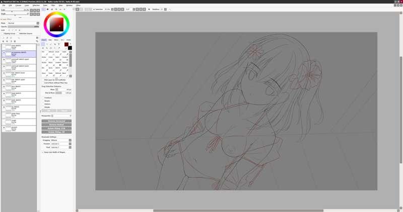 Progress on Kaho's route CG event artwork.