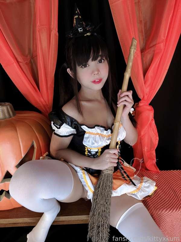 Can I ride you instead of this broomstick? 

tags: halloween, broom penetration, upskirt, thigh socks, twin tails, costume, spreading, tongue, doggy pov, 