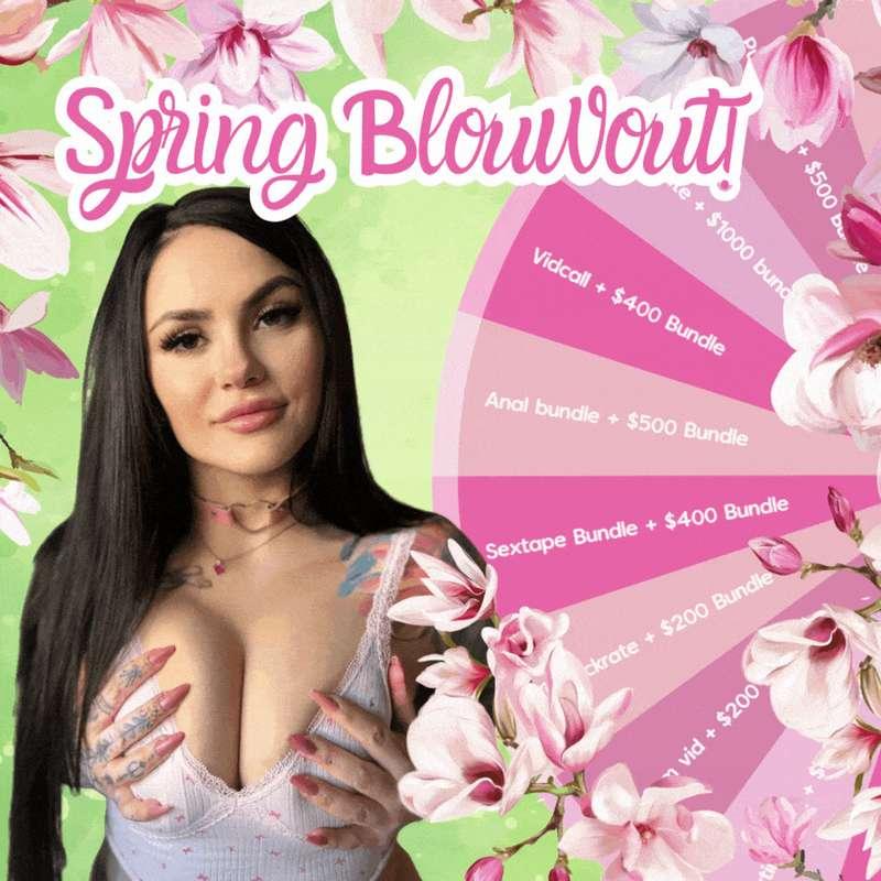 🌼 SPRING BLOWOUT 🌼

I decided to treat my fans all spring long! Every spin gets a FREE SURPRISE from me to you 🎁😘

‼️ Spin 3 or more times to get a SPECIAL VIP GIFT ‼️

1 SPIN $8
2 SPINS $15
3 SPINS $20
5 SPINS $30

❤️‍🔥 SPIN AND WIN ALL OF MY HOT PRIZES ❤️‍🔥

💋 All customs and shipments are done within 48 hrs 💋