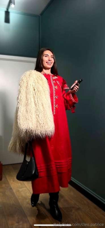 This outfit combines tradition and modernity: bright red sym..