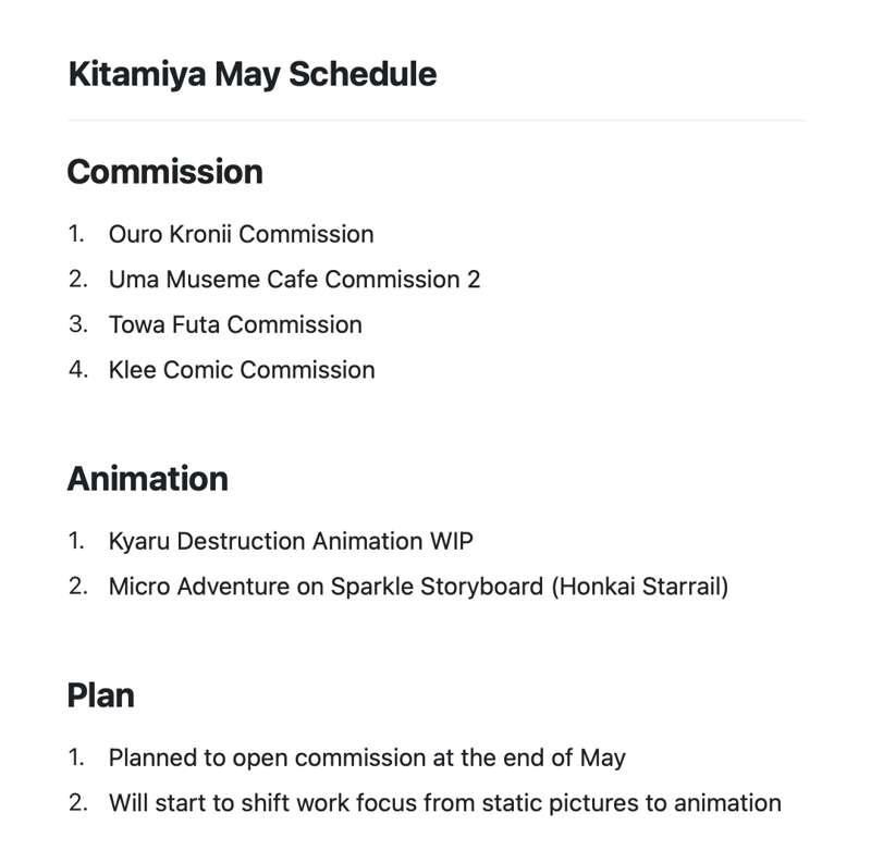 Kitamiya May Schedule